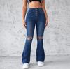 Primavera e Verão Novo Comércio Exterior Ebay Estação Independente Wish Amazon Calças Jeans Skinny de Cintura Alta e Alta Elasticidade Rasgadas para Mulheres