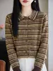 Cardigan de Punto Jacquard para Mujer, Manga Larga, Cuello Solapa, Lana Fina Vintage, Nuevo Otoño/Invierno 2026, Holgado, Versátil