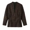 Ins estilo europeo y americano transfronterizo 2026 nueva moda elegante blazer de gamuza sin cuello con estampado de leopardo para mujer