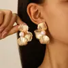 Joyería Transfronteriza Europea y Americana Estilo Ins Lujo Ligero Moda de Gama Alta Pendientes de Hoja de Ginkgo Flor Perla Pendientes Pendientes para Mujer