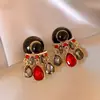 Pendientes de Borla de Zirconia Perla de Doble Cara de Diseñador de Alta Calidad Lujo Ligero Únicos Elegantes Moda Pendientes con Combinación de Colores Negro y Rojo