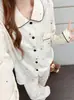 Pijama de Mujer Nuevo Estilo Algodón Nube Cuello de Muñeco, Manga Larga y Pantalones, Conjunto de Ropa de Casa Delgado Dulce con Estampado de Dibujos Animados, Venta al Por Mayor Transfronteriza