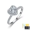 Anillo de Plata de Ley S925 con Moissanita, Círculo Completo, Forma de Corazón, Piedras Engastadas, Banda Delgada, Anillo para Mujer, Propuesta, Anillo de Compromiso, Fábrica de Origen