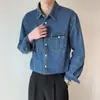 Camisa de Mezclilla Lavada Moda 2024 Viento Ligero Maduro Estilo Japonés Retro Casual Holgada Doble Bolsillo Manga Larga para Hombres y Mujeres