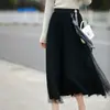 Saia Patchwork de Renda para Mulheres Outono 2026 Nova Cintura Alta Emagrecedora Solta Comprimento Médio Versátil Tendência Floral