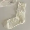 Sin Hueso Estilo Miu Cinta de Encaje Lazo de Encaje Calcetines Finos de Verano para Mujer Estilo Ballet Malla Fina Transpirable con Volantes