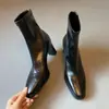 Primeiro Encontro Ji Botas Versáteis Silenciosas Afinando o Salto Botas de Salto Alto Curtas para o Trabalho Couro Macio Bico Fino Botas Elásticas Afinando Outono Inverno Novo Estilo