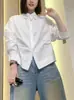 Elegante blusa de mujer con cuello de encaje, fruncido en la cintura y manga larga plisada, cárdigan liso de cuello vuelto, novedad principios de primavera 2026