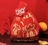 2026 Bolsa de Presente de Tricô Vermelha Embalagem de Lembrança de Ano Novo Bolsa Criativa de Tricô de Mão para Reunião Anual Festival da Primavera