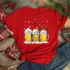 Camiseta Roja para Mujer con Estampado de Copa de Vino Navideña Moda Casual Cuello Redondo Streetwear Camiseta Navideña Femenina Regalo Navideño