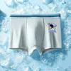 Roupa Íntima Masculina, Malha de Seda Gelo, Estilo Fino de Verão, Estampa de Gatinho Fofo, Boxer Médio e Grande para Crianças, Boxer para Estudantes
