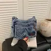 Bolsa de Ombro Único Jeans Tendência Retro Estilo Coreano Bolsa Transversal Versátil Casual Solta Bolsa de Mão para Trabalho Feriado Compras