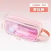 Estuche de malla transparente de doble capa, caja de papelería de gran capacidad, estuche simple de estilo japonés de alta apariencia para estudiantes de secundaria y preparatoria