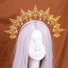 Diadema Corona Dorada de Virgen de Venta Caliente Transfronteriza Tocado Perla Exagerada Cena Estilo de Cabello Vintage Accesorios Diadema
