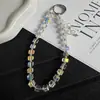 Lujo Ligero Más Vendido Cubo de Azúcar Perla Plateada Colgante Cadena para Teléfono Tacto de Alta Gama Femenina Moda Ins Hielo Transparente Cristal Encanto para Bolsos