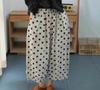 Conjunto Duas Peças Feminino 2025 Primavera Pura Linho Bolinhas Artistic Camisa Jaqueta Casual Calça Reta de Pernas Largas