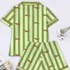 Conjunto Sencillo de Pijama Cardigan Verde de Seda de Leche Transfronterizo para Mujer, Manga Corta, Pantalones Cortos, Ropa de Casa Casual Transpirable