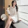 Camisón de Seda de Hielo para Mujer Verano 2025 Nuevo Manga Larga Shorts Medianos Habitación con Aire Acondicionado Pura Lujuria Sexy Camisa Falda Pijama