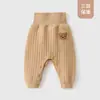 Calça longa quente acolchoada de algodão puro para bebês, cintura alta que protege a barriga, para meninos e meninas, estilo com botões de pressão, calça fina de algodão para crianças pequenas, outono e inverno