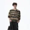Camiseta Listrada com Onda Gelada de Seda de Gelo para Homens, Estilo Americano High Street, Caimento Solto, Top Fresco e Estiloso de Manga Curta