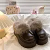 Zapatos peludos cerrados con suela gruesa y elegante, forrados de felpa para abrigar, botas de nieve sin cordones que aumentan la altura, nuevas zapatillas de algodón de moda para otoño e invierno
