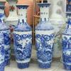 Jarrón de Cerámica Grande Azul Bajo Cubierta y Porcelana Blanca Flores y Pájaros Paisaje Riqueza y Paz Jarrón de Pie Regalo de Apertura Adornos