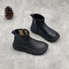 25 Botas Nuevas de Piel de Vaca para Mujer Otoño e Invierno, Botines Casuales Retro Planos, Punta Redonda con Cremallera Lateral, Botas de Piel Suave de Moda