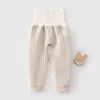 Calça Bebê com Abertura Inferior Cintura Alta Proteção Barriga Calça Primavera Outono Bebê Calça Quente Acolchoada 100% Algodão Infantil