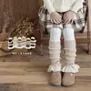 Zapatos y calcetines para niñas, otoño e invierno, con bordes rizados, moño y dulce detalle de encaje floral, de altura media hasta la pantorrilla