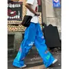Pantalones Estampados con Letras Americanas para Hombre Verano Secado Rápido Pierna Ancha Holgados Hip-hop Pantalones Paracaidistas Protección Solar Casuales