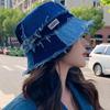 Diseño Japonés de Nicho Sentido del Denim Sombrero de Pescador para Mujer Sombrilla de Verano Todo Fósforo Borde con Costuras Desgastadas Cara Sombrero de Cuenca Pequeña Moda