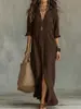 Vestido de corte holgado, Primavera/Verano 2026, color liso, con cuello, casual, con abertura, vestido largo, negro, blanco, verde