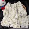 Pijama de encaje de otoño para mujer, nuevo conjunto de algodón nube de manga larga con cuello pequeño y pantalón largo, ropa de casa casual