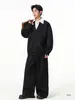 Conjunto de Duas Peças Masculino Ootd Primavera e Outono Estilo Coreano Moletom Tendência Conjunto Completo Falso Duas Peças Polo Casal Preto e Cinza Mesclado