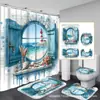 Suministro Directo de Fábrica de Cortinas Opacas para Baño Domésticas, Cortina de Ducha Impermeable Antideslizante con Impresión Digital Juego de Cuatro Piezas Personalizable