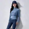 Conjunto Fino de Fitness Otoño e Invierno para Mujer, Chaqueta de Yoga con Bloques de Color y Cuello Alto, Conjunto de Ropa Deportiva de Cintura Alta para Control de Abdomen y Levantamiento de Glúteos para Mujer
