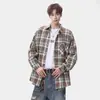Chaqueta casual estampada, corte holgado, tie-dye de otoño, elegante camisa a cuadros retro estilo americano de manga larga para hombre