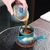 Cambio gradual cerámica negra gres colador de té de cerámica colador de té de gres Plato Grupo accesorios ceremonia del té accesorios juego de té kung fu colador de té