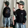 Camiseta Manga Longa Infantil 2026 Nova para Bebê Meninos Primavera Algodão Puro Camiseta Básica Top Esportivo Tendência Fashion