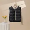 Moda a Cuadros para Mujer de Lujo Ligero Transfronterizo Europeo Chaleco Cálido de Plumón Corto con Cuello Redondo 90 Chaqueta de Plumón de Pato Blanco