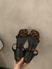 2025 Nuevas Pantuflas de Verano de Tacón Grueso para Exterior Zapatos de Hada Nicho Estampado de Leopardo Punta Cuadrada Sandalias de Tiras Finas