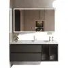 Apartamento pequeño de 45 cm de profundidad, ancho, lavabo de cerámica de losa de roca sin juntas, mueble tocador para lavabo de baño