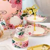 Juego de Tazas de Café Estilo Europeo Cerámica Taza y Platillo de Café Taza de Té Floral Té de la Tarde Juego de Té Caja de Regalo Creativa Regalo Estilo Tendencia Nacional