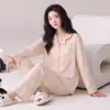 2026 Pijama de Algodón Otoñal Nuevo para Mujer Cardigan de Manga Larga Solapa Casual Simple Dibujos Animados Ropa de Casa Se Puede Usar Afuera