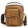 Bolsa masculina de couro Crazy Horse Cross-border, bolsa de ombro vertical de couro genuíno, bolsa para celular, com furo para fone de ouvido, pequena bolsa transversal quadrada masculina
