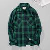 Camisa de Cuadros Retro Americana de 300g de Peso Pesado Primavera y Otoño Estilo Ami Caqui Pantalones con Bolsillo de Solapa Doble Ropa de Trabajo Camisa de Manga Larga para Hombre a la Moda