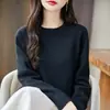 Estilo Nuevo Primavera 2026 Algodón Puro Cuello Redondo Tejido de Punto Manga Larga Color Sólido Holgado Jersey Estilo Coreano Camiseta Base para Mujer