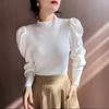 Otoño e Invierno 2024 Nuevo Punto con Mangas de Linterna Cuello Medio Ropa de Mujer Ropa Interior Camisa Base de Cuello Semi Alto Top Pulóver Ropa de Exterior