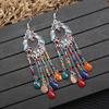 Aretes Turquesa Bohemios Europeos y Americanos Retro Búho Geométricos Atrapasueños Pluma Borla Aretes Mujeres