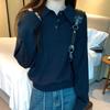 Suéter Tricot Retrô de Manga Longa Relaxado para Usar por Baixo Outono e Inverno Suéter de Sobreposição Gola Polo Camisa Básica Lisa